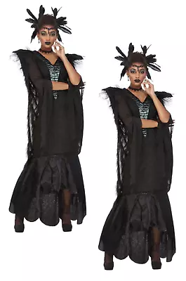 Deluxe Raven Queen Costume Maleficent Ladies Halloween Fancy Dress Outfit • £27.99