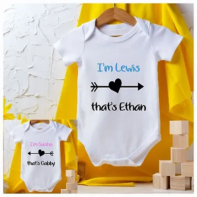 Baby Bodysuit X 2 Twins Personalised Newborn Baby Grow Shower Gift Novelty Vest • £11.99