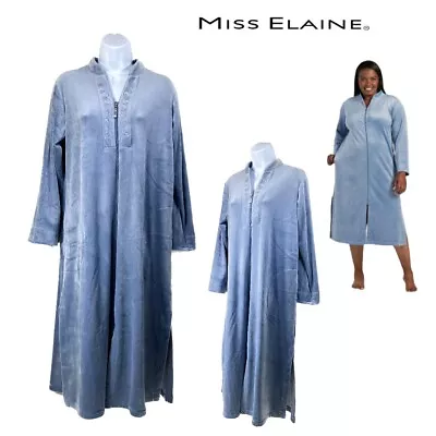 NWT Miss Elaine Petite PS Embroidered Long Fleece Zipper Robe 866521P $88 • $35.36