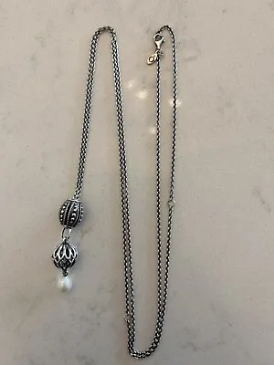 $100 • Buy Pandora Sterling Silver Lantern Pearl Drop Necklace