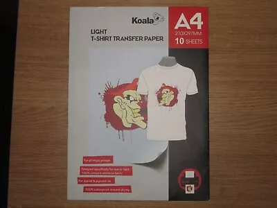 KOALA Premium Inkjet Iron On T Shirt Transfer Paper For Light Fabrics A4 X 10 • £7.95