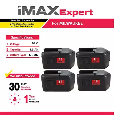 4x 18V 3.3Ah NiMh Battery For Milwaukee 48-11-2200 48-11-2230 48-11-2232 • $134.49