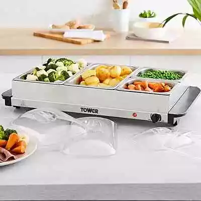 £32.99 • Buy Tower T16041BF Four Tray Food Warmer And Buffet Server, 300 W, Stainless Steel