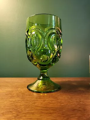LE Smith Moon And Stars Green Glass Tea Goblet Vintage 6  • $12.99