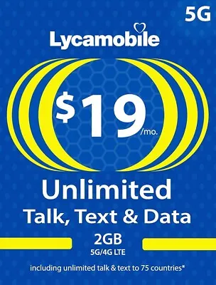 Lycamobile $19 Plan Refill • $17