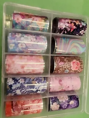 10 Rolls Holographic Nail Art Transfer Foil Sticker Flower Starry AB Paper Wraps • $9