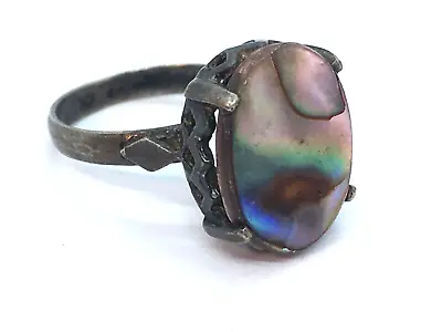 Vintage Mid Century Sterling Silver Purple Abalone Ring Size 6 • $24.99