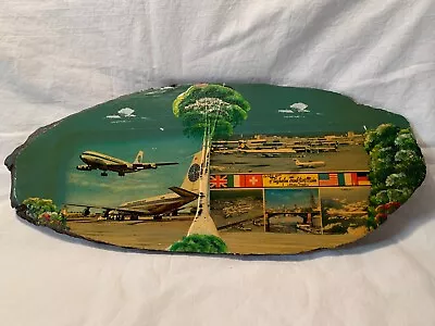 Pan-Am Planes/Frankfurt Airport - Vintage Decoupage/Hand Painted Wooden Sign • $240