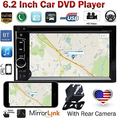 $133.72 • Buy 6.2'' Double 2 DIN HD Car Stereo Radio MP3 DVD CD Player Head Unit + Rear Camera