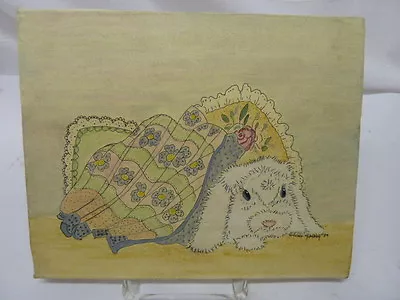 Bunny Rabbit Under Blanket Acrylic And Pen Painting By Young 1989 • $42.77