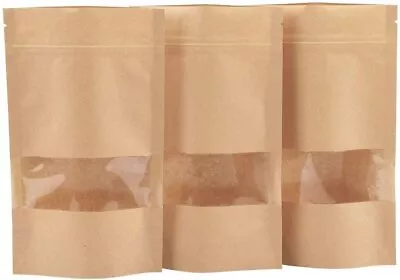 Kraft Paper Bag / Window Stand Up Pouch Zip Lock Resealable Heat Seal Display • £258.96