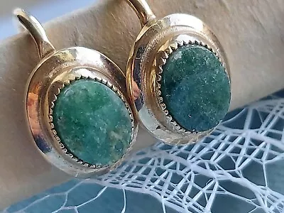 Vintage Sarah Coventry Green Jade 12 Kt Gold Filled Screw Back Earrings Gorgeous • $11.85