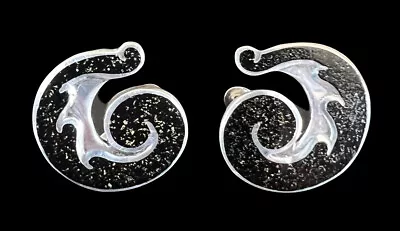 Margot De Taxco Sterling Silver Black Enamel Floral Spiral Earrings No. 5384 • $295