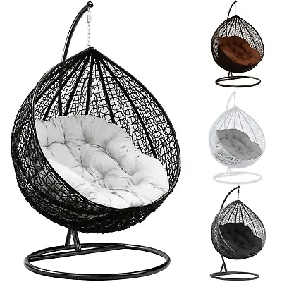 Hanging Egg Chair Rattan Outdoor Indoor Patio Garden Swing Chairs With Cushion • £189.99