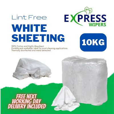 10kg White Cotton Sheet Lint-Free Industrial Cleaning Rags Wipers Wiping Cloths • £26.50