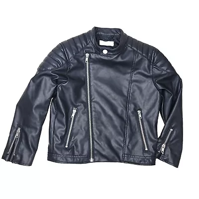 H&M Girls Size 6 Black Faux Leather Moto Biker Jacket • $15.99