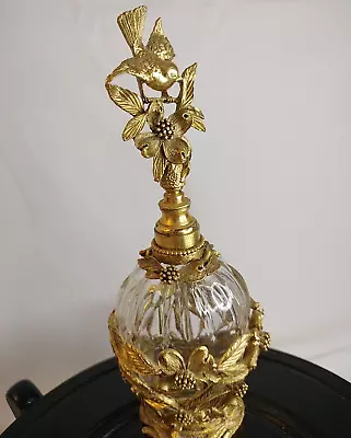 Vintage Matson 24k Gold Plated Ormulo Glass Perfumed Bottle & Dauber Bird Flaw • $175.99