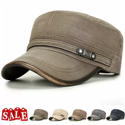 Adjustable Flat Baseball Cap  Men Vintage Military Washed Style Plain Solid • £8.39