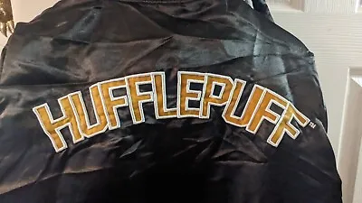 Harry Potter Hufflepuff Jacket Mens Adult Medium Satin Varsity Hooded Wizard • $20