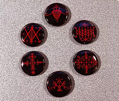 6 Haitian Voodoo Voudon Mini Pinback Buttons  Red On Black - Flair Backpack Pins • $6.59