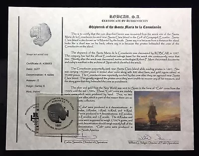 1677 4 Reales Silver The Santa Maria De La Consolacion Shipwreck Recovery Cob • $579.99