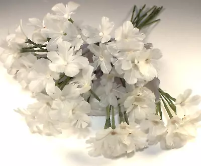 10 Stems Vtg Feather Flowers Small 1/2 -3/4  Blossoms Off-White +Lavender Leaves • $11.50