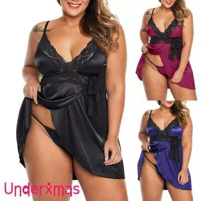 £8.29 • Buy Plus Size Women Satin Lace Sexy Lingerie Nightdress Sleepwear Babydoll Nightwear