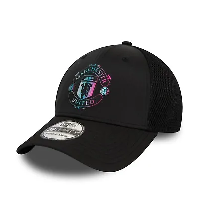 New Era 39thirty Manchester United Fc Baseball Cap.black Holographic Hat S24 • £31.99