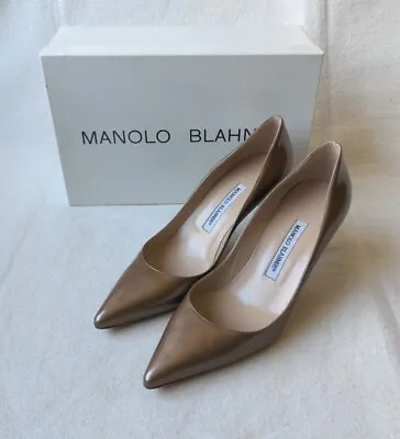 Manolo Blahnik Nausikaba Stiletto Heels Nude Patent Leather Size 39 • $225