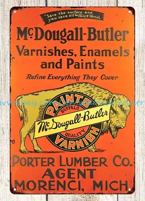 McDougall - Butler Paints Enamel Varnishes Bull Metal Tin Sign Garage Wall Art • $18.92