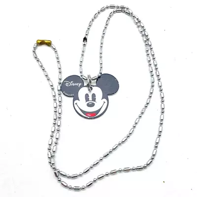 Disney Enameled Mickey Mouse Pendant Silver Tone Chain Engraved GRACE Disneyana • $12.74