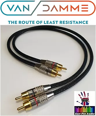 *LC-OFC* Van Damme/Gold RCA Phono Cable Black Braided 0.5m Pair 50cm • £12.95