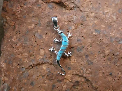 Lizard Gecko Handcrafted Sterling Silver 925 Turquoise & Opal Pendant NEW L72 • $34.95