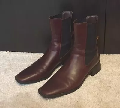 MNG Mango Burgundy Leather Ankle Fashion Boots Bootie Size 37 EUR • £9.99