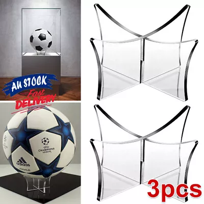 3X Clear Acrylic Ball Stand Holder Display Rugby Basketball Football Soccer AUS • $12.59