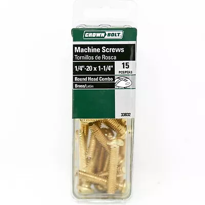 CrownBolt 33832 Brass Machine Screws 1/4 -20 X 1-1/4  Round Head Combo - 15 Pcs • $6.95