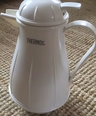 Vintage 80s White Screw Top Thermos Insulated Tea Coffee Pitcher Jug Hot & Cold • £10