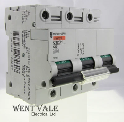 £78.15 • Buy Merlin Gerin Multi 9 - 18460 - C120HC310 - 10a Type C Triple Pole Heavy Duty MCB