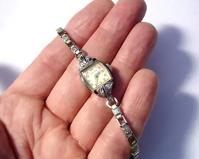 HAMILTON - Antique - Vintage Solid 14k White GOLD And DIAMOND Wristwatch • $579.95
