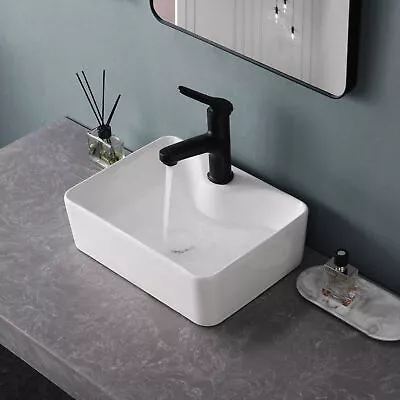 Bathroom Sink Rectangular White Ceramic Basin Sink+Pop Up Drainer Combo Set • $65.10