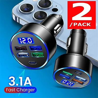 Car Charger LED Cigarette Lighter Socket 4Port USB Super Fast Charging +Type-C • $7.91