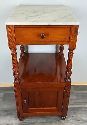 Carved French Antique Bedside Table Cupboard Cabinet With Marble Top (LOT 1789) • £169