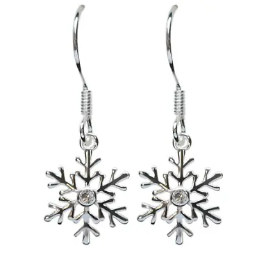 $12.95 • Buy 925 Sterling Silver Snowflake CZ Drop Dangle Earrings Women Gift Box A30