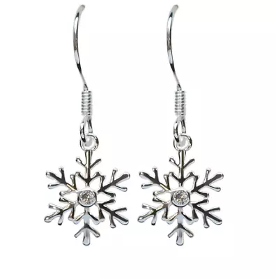 $12.95 • Buy 925 Sterling Silver Snowflake CZ Drop Dangle Earrings Women Gift Box A30