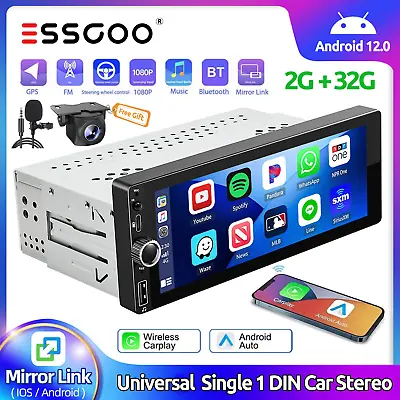 Carplay Single 1 Din Android 12 Car Stereo Radio GPS WIFI BT Touch Screen 2G+32G • $83.99