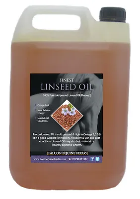 100% Pure Cold Pressed Flax Linseed Oil 5 Litres - Horses Livestock Furniture • £24.49