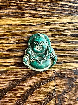 Vintage Jade Buddha Charm Pendant Necklace Handmade Carved Green Gemstone 17g • $10