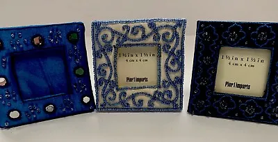 Pier 1 Mini Beaded Satin Silk Picture Frames Blue 3” X 3” • $13.40