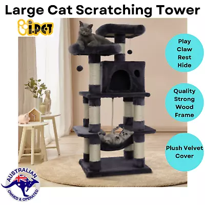 Cat Tree Scratcher Tower Condo House Furniture Wood Scratching Post Bed 145cm • $154.95