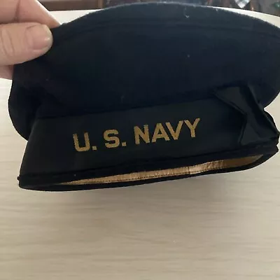 Vintage Military US Navy Wool Beret Hat / Sailor Cap Black U.S.A Size 6 1/8 • $15.75